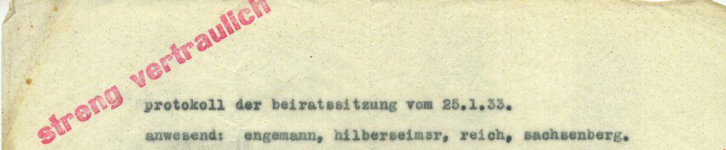 Ausschnitt eines Beiratprotokolls von 1933